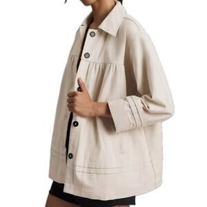 Anthropologie Maeve Neutral Cream A Line Oversized Denim Collared Swing Jacket